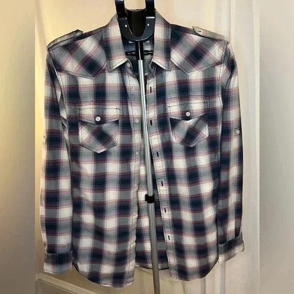 Vintage American Rag Plaid distressed Western Style button Down Size M - Picture 4 of 14